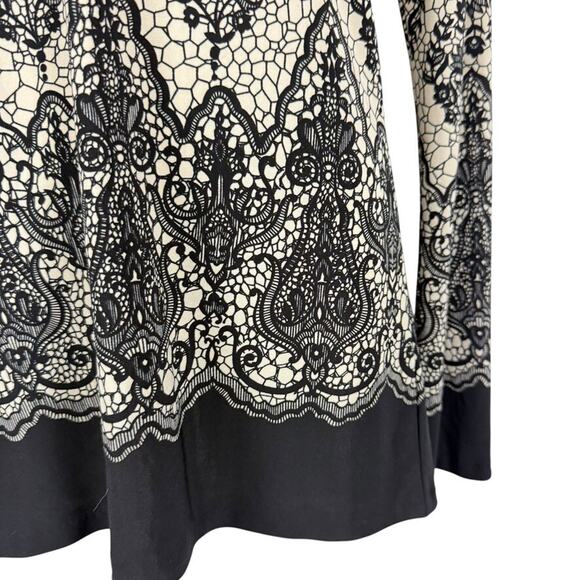 Norma Kamali Womens Lace Print Blouse Knit Stretch Slinky Long Sleeve Top sz M - Picture 7 of 16